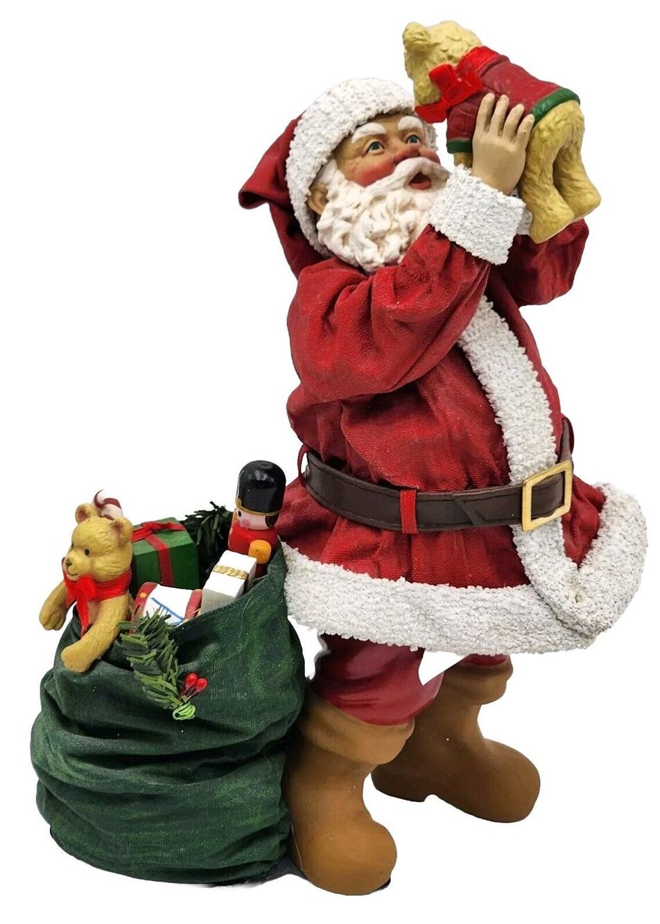 Carlton Cards JOLLY OLD ST. NICK with Sack Of Toys & Teddy Bear Vtg Figurine